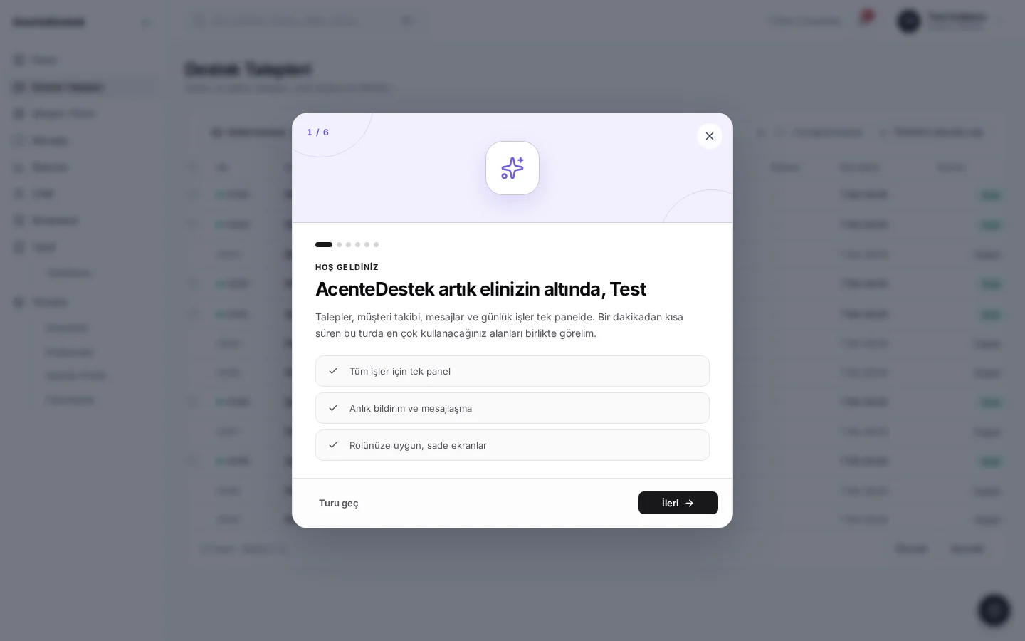 AcenteDestek Destek modülünün ürün ekranı